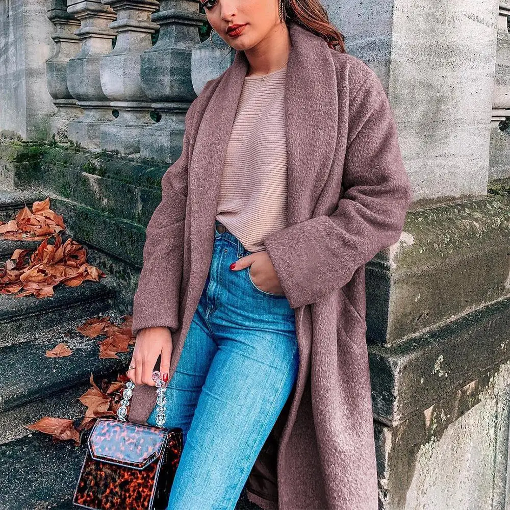 Женское шерстяное пальто с длинным рукавом элегантная повседневная плотная