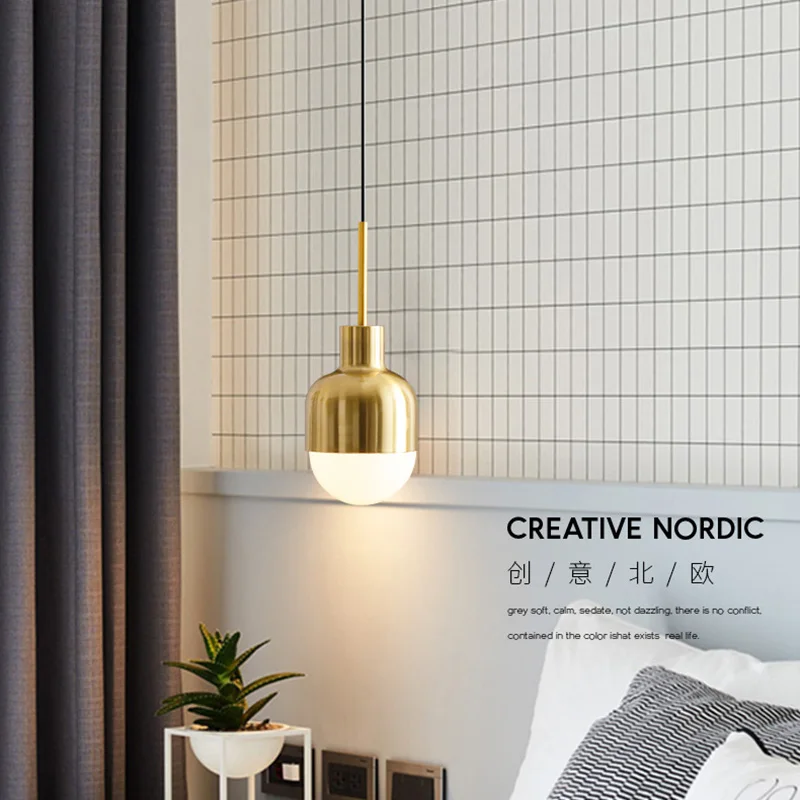 

Nordic Simple Modern LED Bedside Table Chandelier Brass Pendant Light For Bedroom Dining Study Bar Table Lamp Indoor Decoration