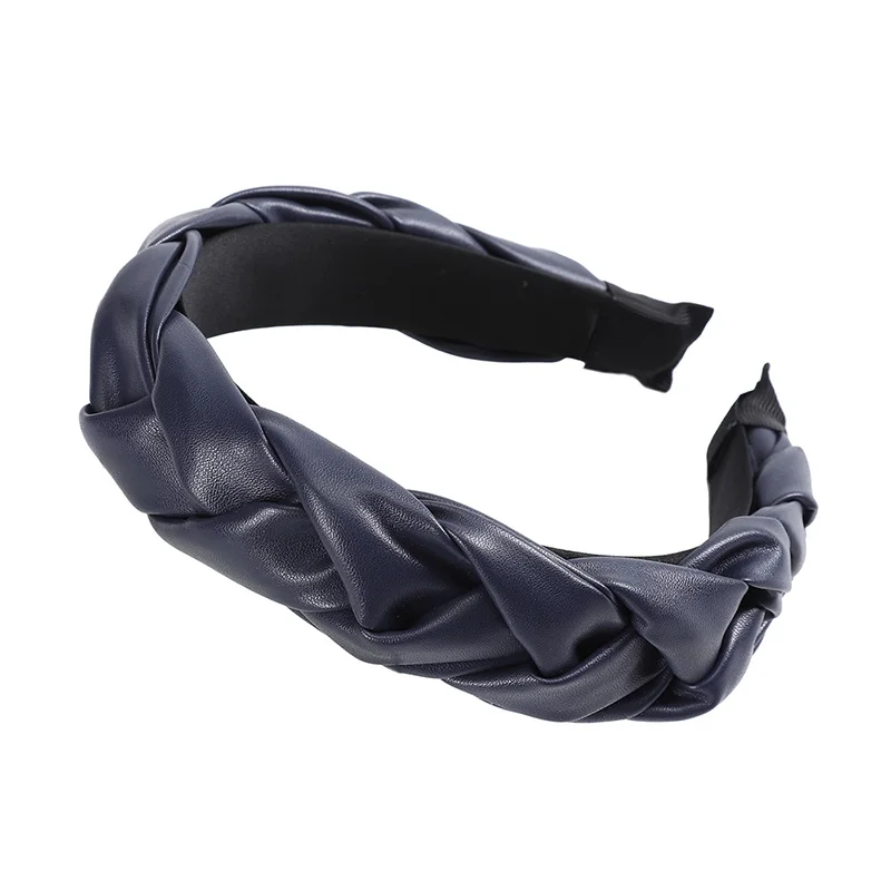 Navy Blue AWAYTR оплетка из искусственной кожи, повязка на голову для женщин, ободок для волос для женщин, обруч для волос, повязки на голову, Осень-зима, женские аксессуары для волос - Цвет: Navy Blue