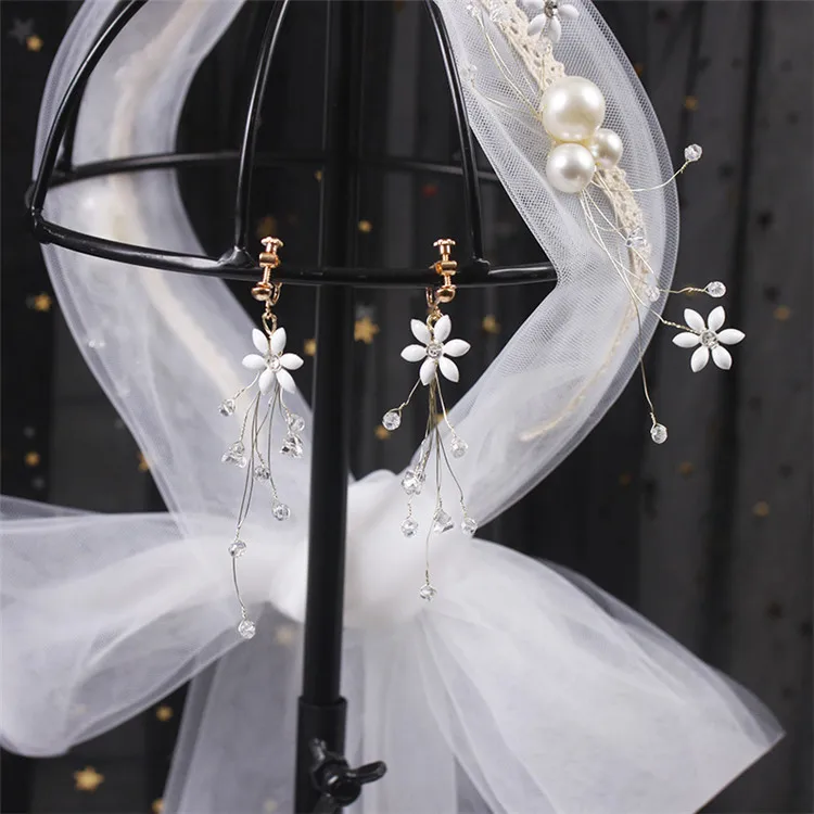 Свадебная ручная работа стразы жемчужная пряжа качественная белая вуаль обруч