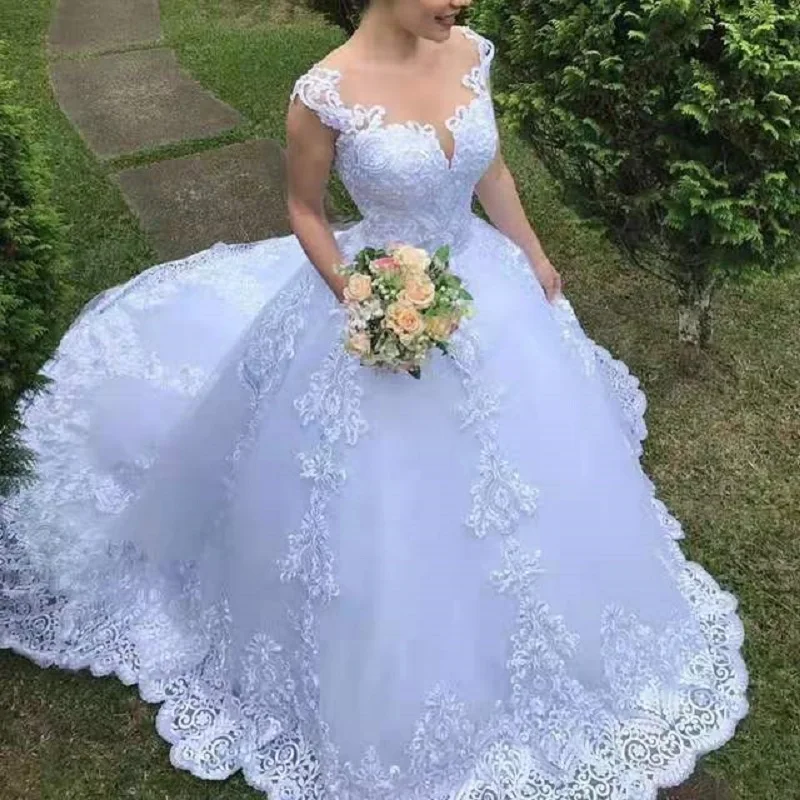 2021 Elegant Amazing Neck Robe De Mariee Backless Princess Embroidery Vestido De Noiva Wedding Dress Luxury Lace Bride Dresses