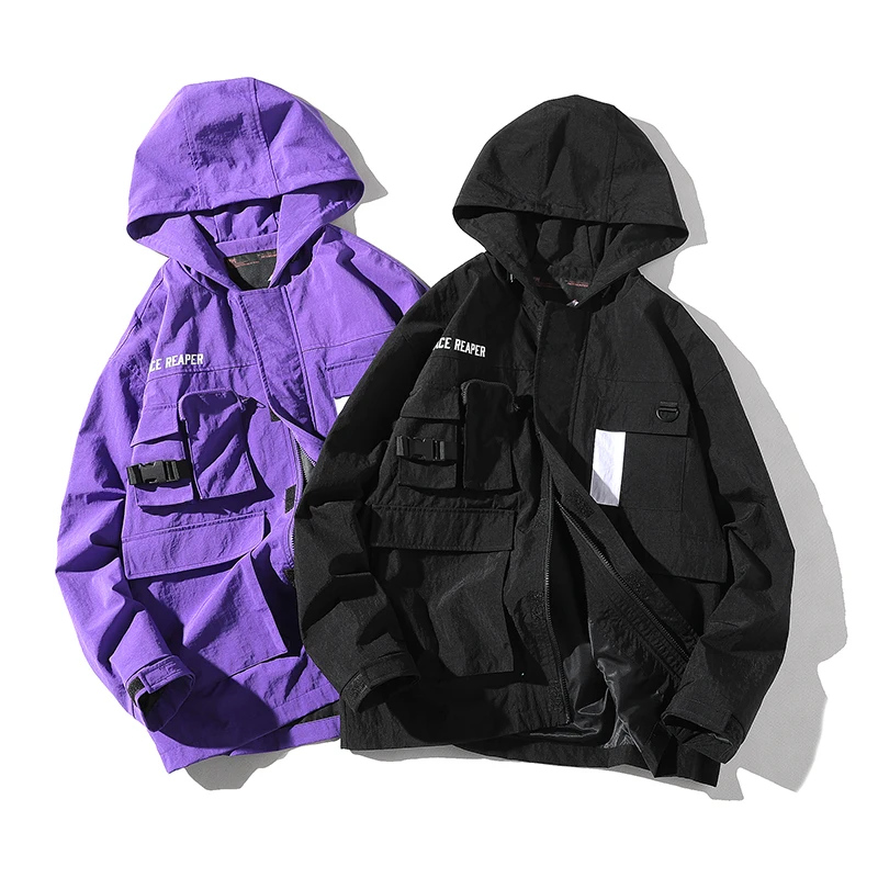 Мужская Осенняя ветровка с капюшоном куртка карманами мужские куртки в стиле хип