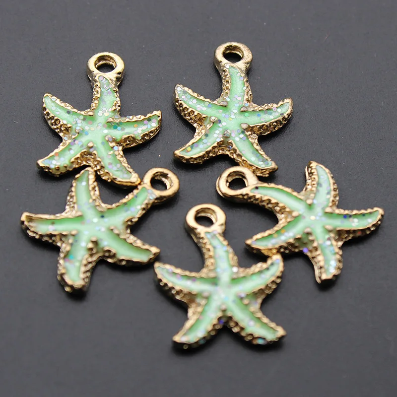 starfish green 10 шт цветные морские капли масла океана Морская звезда раковина Раковины Морская Эмаль Подвески DIY браслет ожерелье серьги ювелирные изделия DIY ремесло - Окраска металла: starfish green