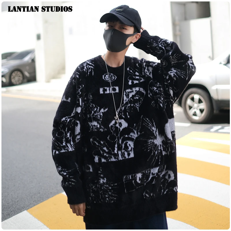 LT Studio японский Винтажный Мужской свитер с принтом Осень зима 2019 повседневный