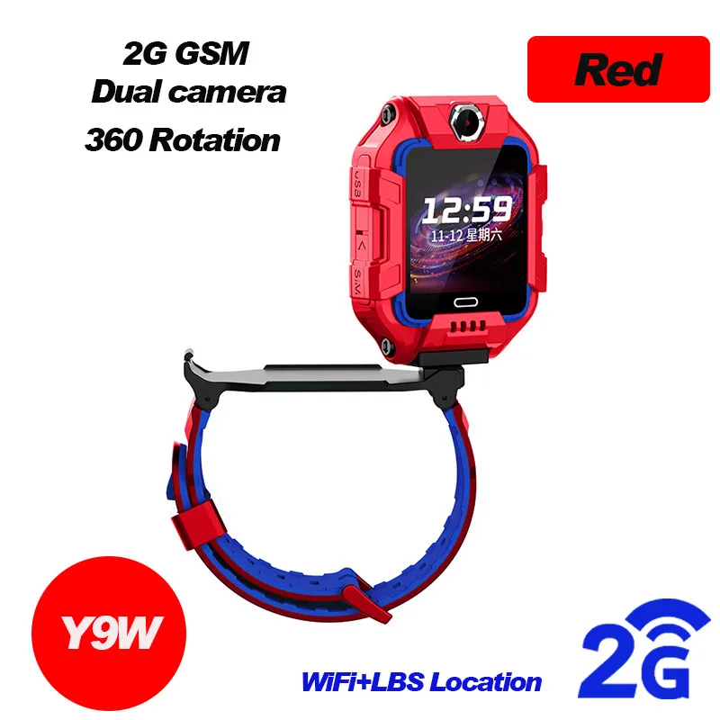 Y9W Red 696 Детские 4G LTE умные часы gps+ WiFi+ LBS расположение SIM Двойная камера вращение на 360 градусов умные часы телефон часы ремешок - Цвет: Y9W Red