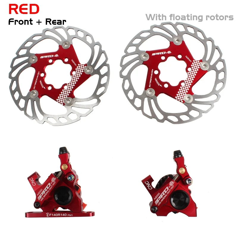 Red - 140mm Rotors PRO 140 мм плавающие тормозные роторы CNC дорожный велосипед из сплава масляный диск Тормозной суппорт линия Тяговая Гидравлический дисковый тормоз дорожный велосипед - Цвет: Red - 140mm Rotors