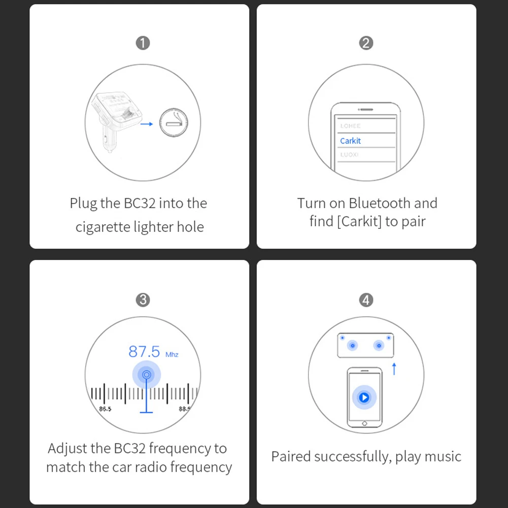 

BC32 Car Charger For Phone Bluetooth Wireless FM Transmitter MP3 Player Dual USB Charger TF Card Music HandFree Car Kit