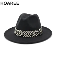 hoaree women men fedoras indy hat black vintage jazz hat autumn winter woolen panama cap outdoor brand male female trilby hat