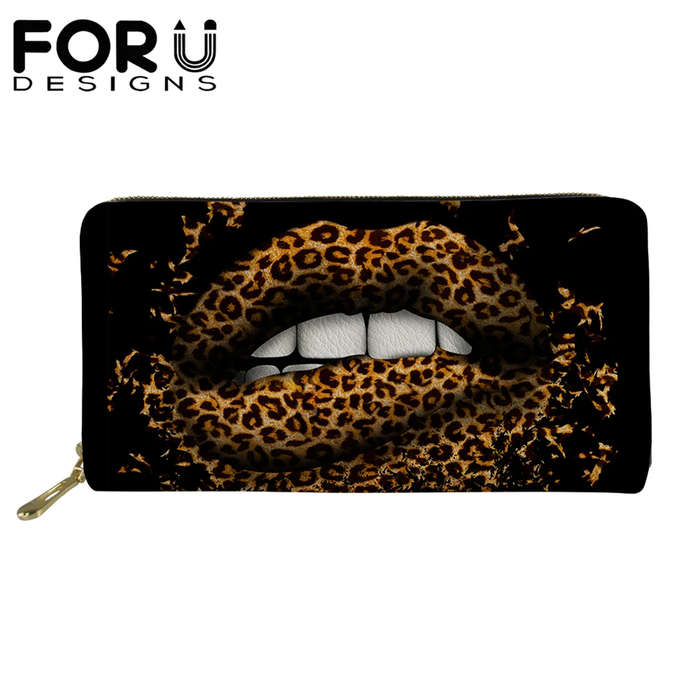 FORUDESIGNS новые трендовые женские кожаные кошельки леопардовый дизайн губ длинный