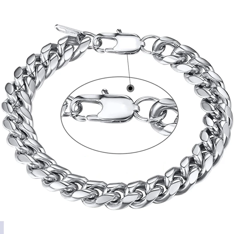 bracelet men Chain on hand cuban link Steel mens braclet wide stainless steel male accessories man bracelets Rock | Украшения и