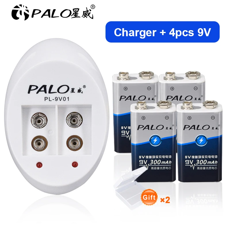 PALO 9V ni mh Bateria аккумуляторная батарея 300mAh с умным зарядным устройством для 6F22 NiCd NiMh