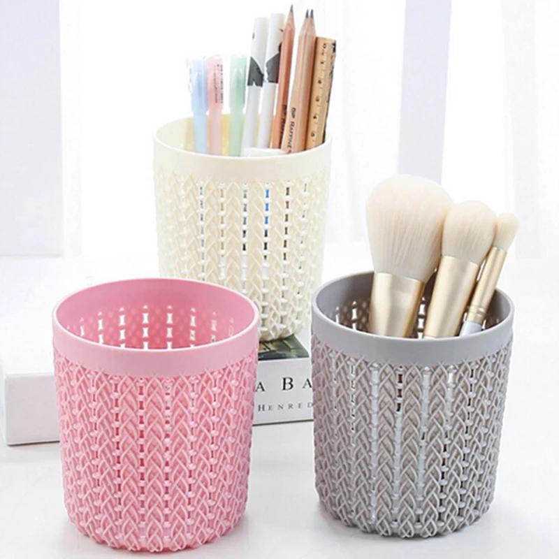 

Cylinder Hollow Pencil Holder Cosmetic Brush Box Office Desk Organizer