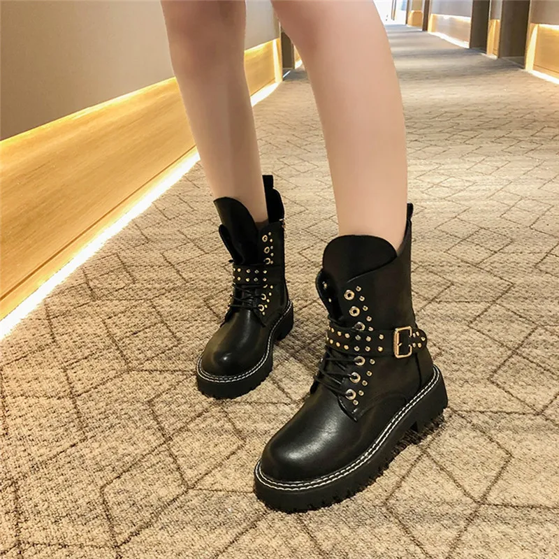 Women PU Western Knight Ladies Winter Boots Buckle Strap Short Casual Shoes botas mujer invierno 2020 | Обувь
