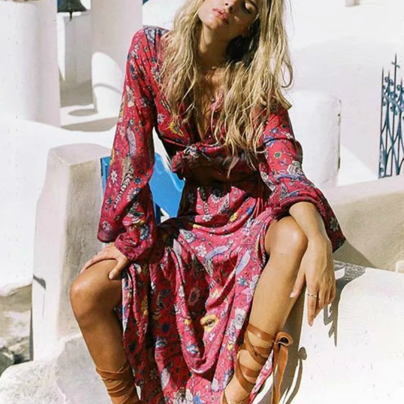 Винтажная шикарная хиппи Женская хлопковая пляжная блузка с цветочным принтом