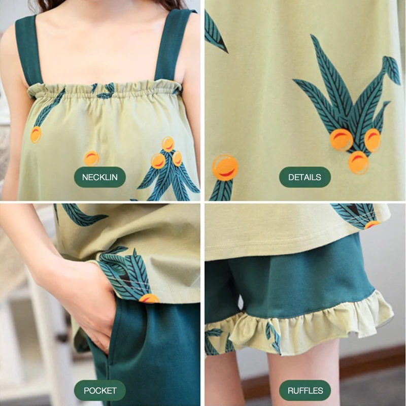 Женские пижамные комплекты со встроенным бюстгальтером Хлопковая пижама одежда