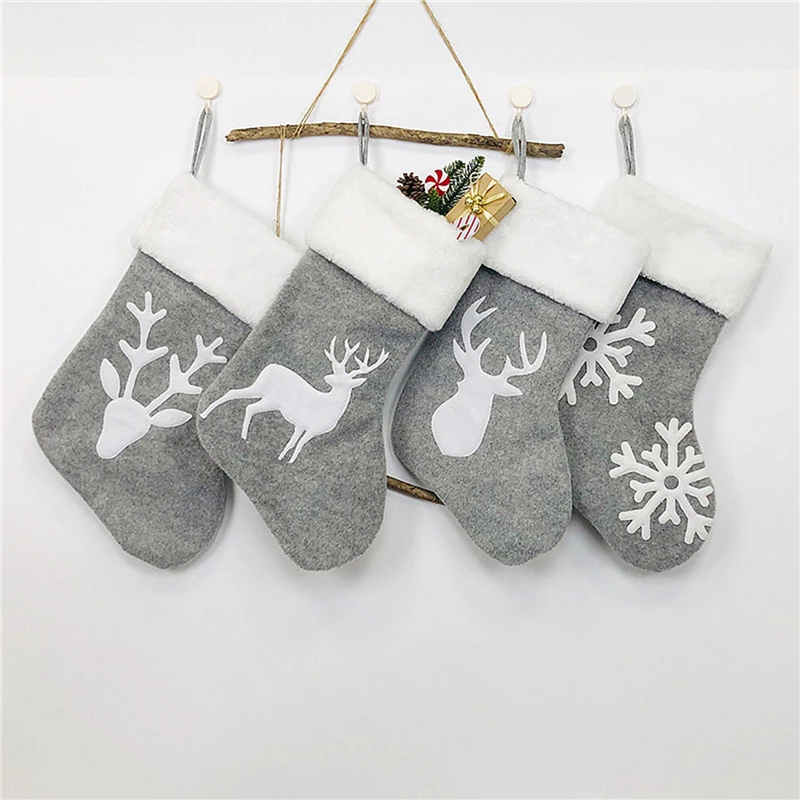 

1PC Christmas Stockings Holder Tree Ornaments Deer Sacks Xmas Gift Bags Presents Children Decorations Wall Art Socks Stuffers