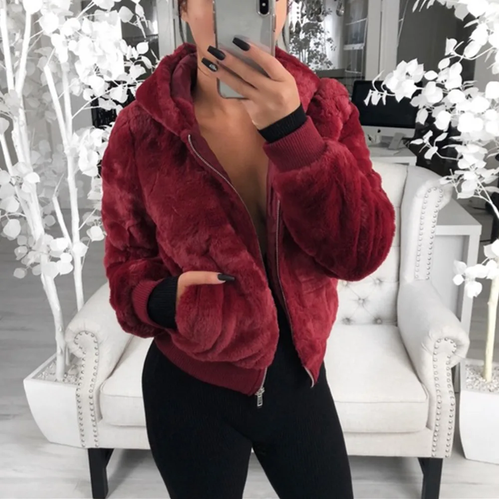 Gentillove Fluffy Fleece Jackets 2020 Winter Hooded Cropped Coats and Jackets Faux Fur Coat Warm Outwear Clothing Teddy Coats