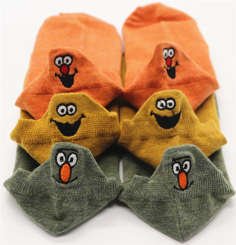 ZT 7 3PAIRS Kawaii Embroidered Expression Women Socks Happy Fashion Ankle Funny Socks Women Cotton Summer Candy Color - Цвет: ZT 7