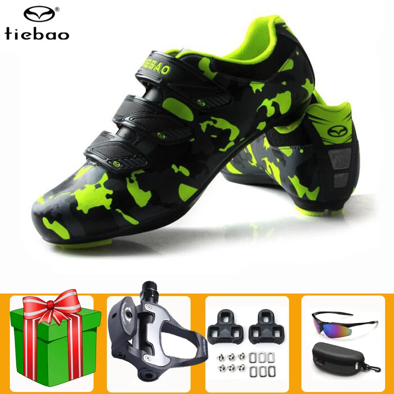 

TIEBAO Road Cycling Shoes SPD-SL Pedal Set Bike Men Breathable Self-locking Racing Green Non-slip Zapatillas Ciclismo Bicicleta