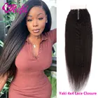 Прямые волосы Yaki, перуанские, размером 4x4, со шнурком среднего и коричневого цвета, предварительно выщипанные, кудрявые, прямые, натуральные волосы