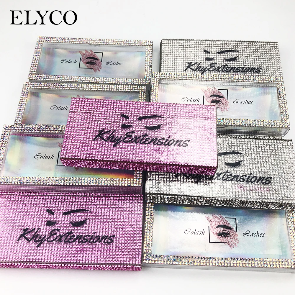 ELYCO Wholesale 50pcs diamond eyelash packaging packaging fake 3d mink eyelashes boxes diamond box lashes empty