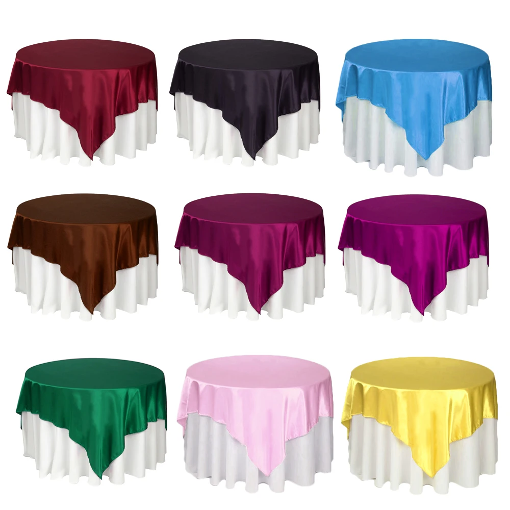 Wedding Party Favor Gold Pink Red 16 Colors Square 145cm Satin Fabric Table Cover Birthday Baptism Decor Tablecloth 5 Pieces | Дом и сад