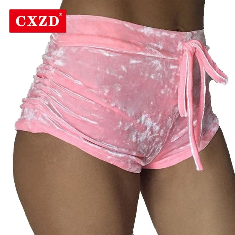 Женские бархатные шорты CXZD розовые облегающие спортивные фланелевые для