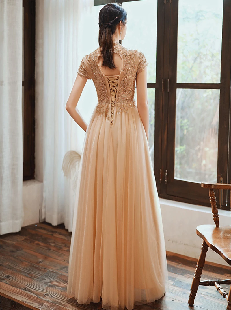 SSYFashion Новое роскошное вечернее платье для банкета цвета шампанского золотистого