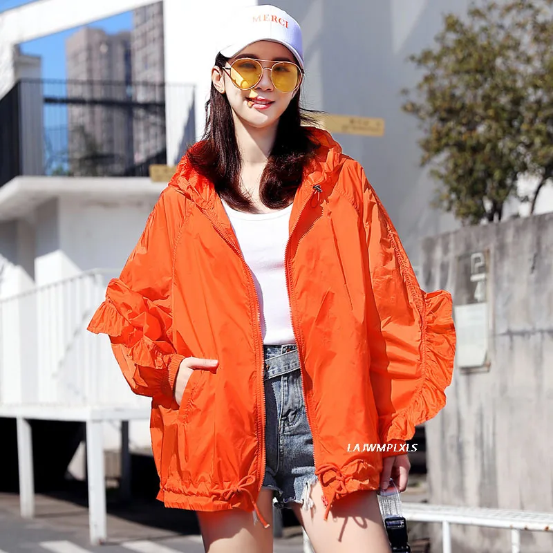 

2022 Summer New Women Jacket Thin Loose Coat Sunscreen Jackets Long Sleeve Hooded Coats Female Windbreaker Outerwear