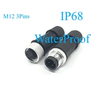 m12 connector 3pins male female ip68 water proof ce rohs