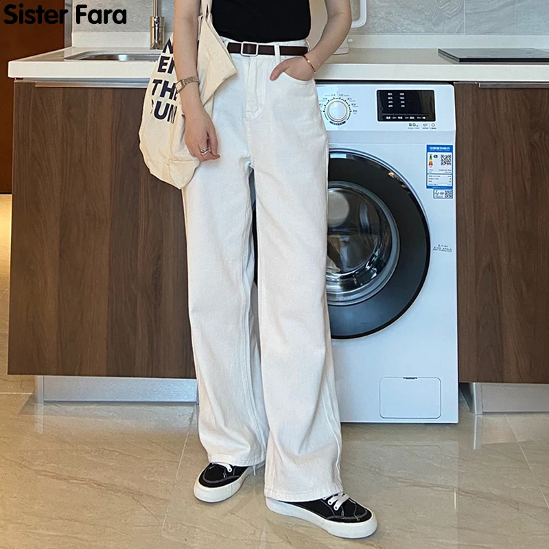 

Sister Fara New Spring 2021 Solid Harem Denim Jeans Women High Waist All-match Straight With Belt Trousers Female Casual Jeans