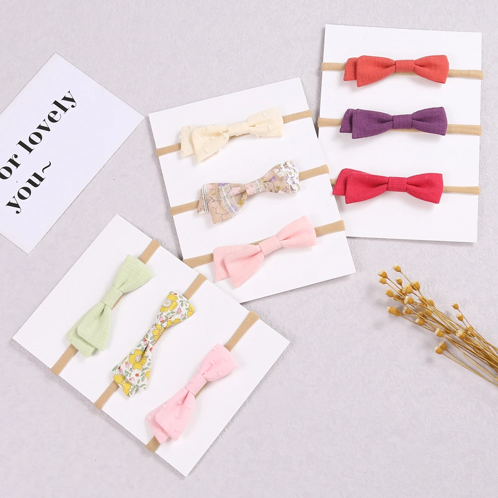 

3pcs/set Printed Bow Baby Girls Headband Nylon Elastic Infant Headbands Princess Newborn Bowknot Hair Band Baby Hair Accessories