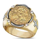 Оптовая продажа, уникальное мужское Золотое кольцо с головой Иисуса, стильное ювелирное изделие с цветным крестом для мужчин, кольцо размером 6-13