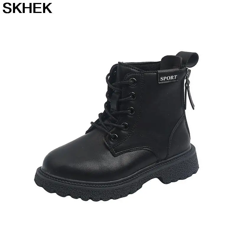 

Новинка, осенне-зимние модные плюшевые ботинки SKHEK, обувь для маленьких мальчиков и девочек 4, 5, 6, 7, 9 лет, черные и белые ботинки для детей