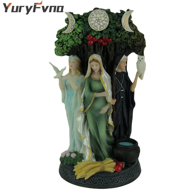 YuryFvna-estatua de resina, figura de escultura de resina de 16cm, religi&oacute;n de Grecia, diosa Triple celta, madre Maiden y the Crone-5