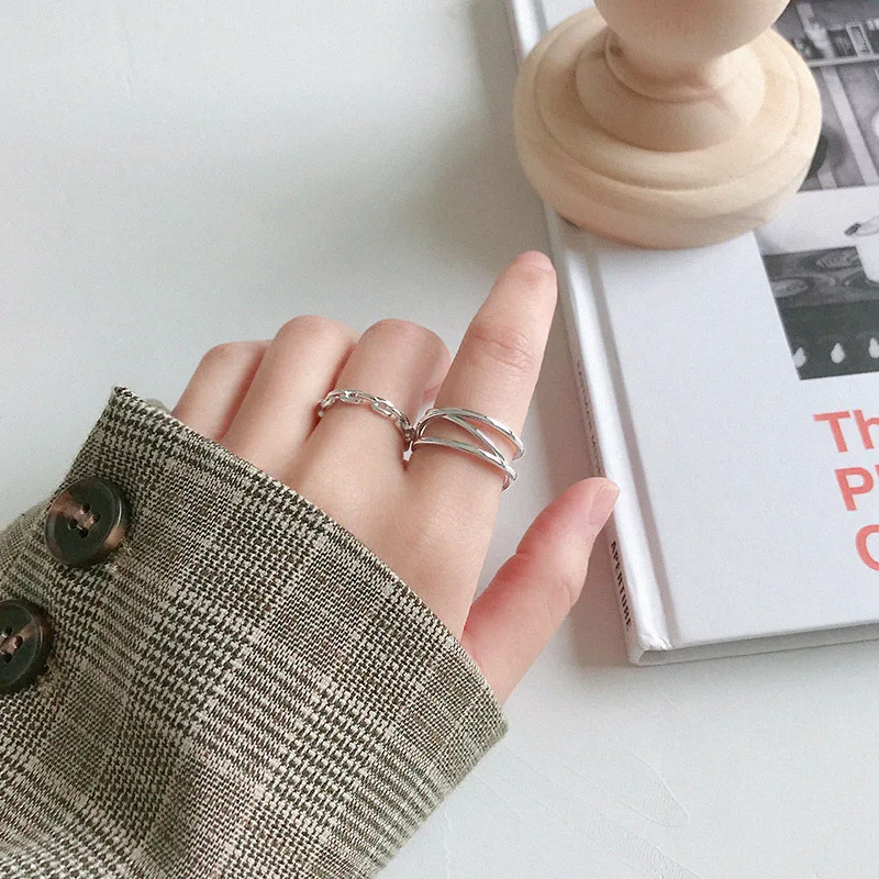 Женское Двухслойное кольцо из серебра 100% пробы регулируемое обручальное с