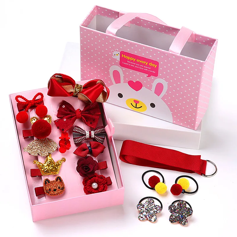 Детский разноцветный бант с милым кольцом в подарочной коробке набор из 18 шт.