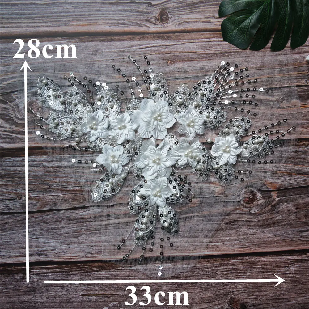 Белая блестящая кисточка 3D Цветочные бусины розы кружевная ткань вышитая