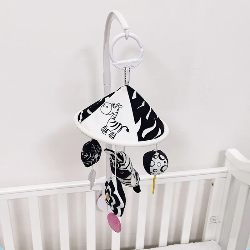 New Black White Baby Rattle Bed Hanging Around Cartoon Animals Wind Chime Exercise Newborn's Vision And Hearing Under 3 year | Игрушки и