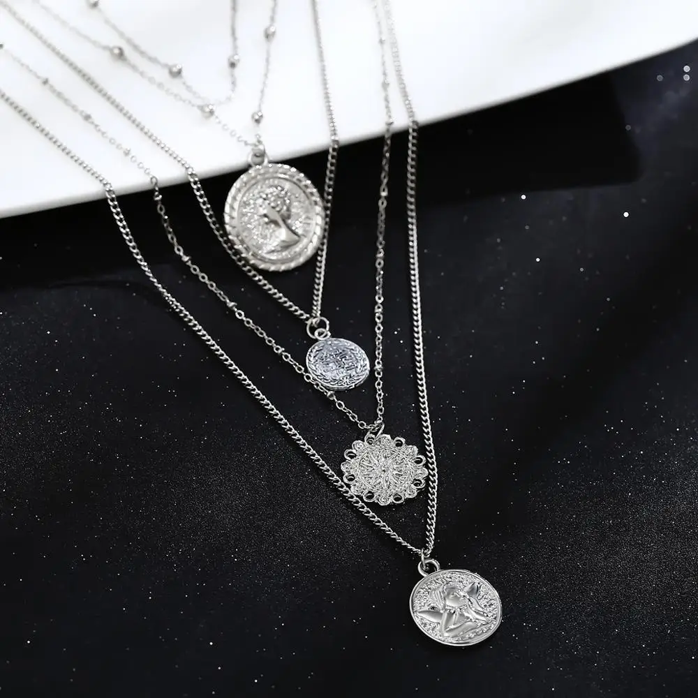 Ingesight. Z Boho 5 многослойная длинная Регулируемая цепочка 4 кулон колье ожерелье Мода Монета Руна королева ювелирные изделия женский подарок