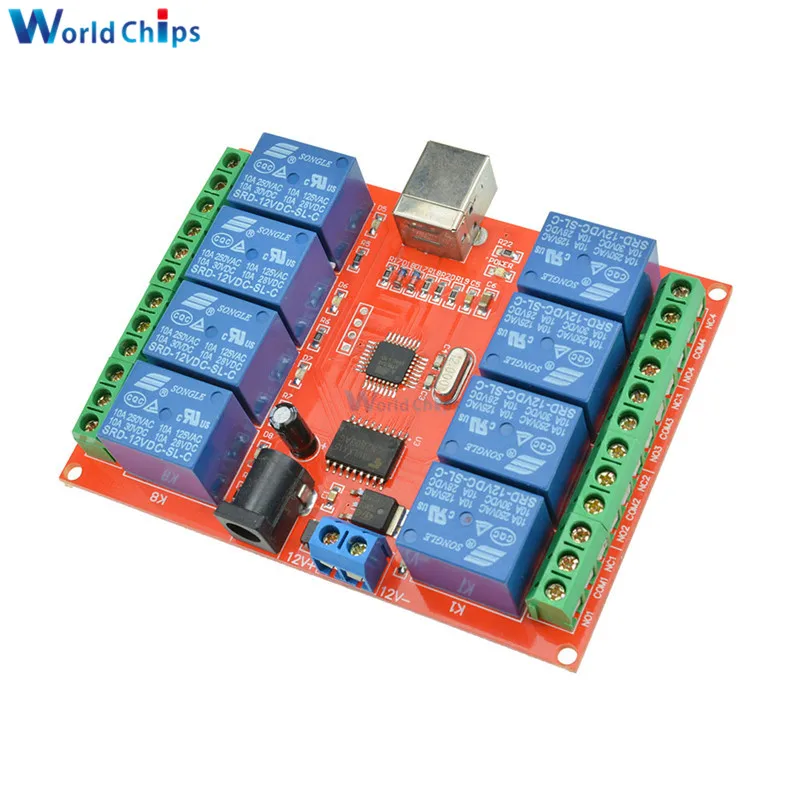 8 канальный DC 12V релейный модуль компьютера USB переключатель управления драйвер