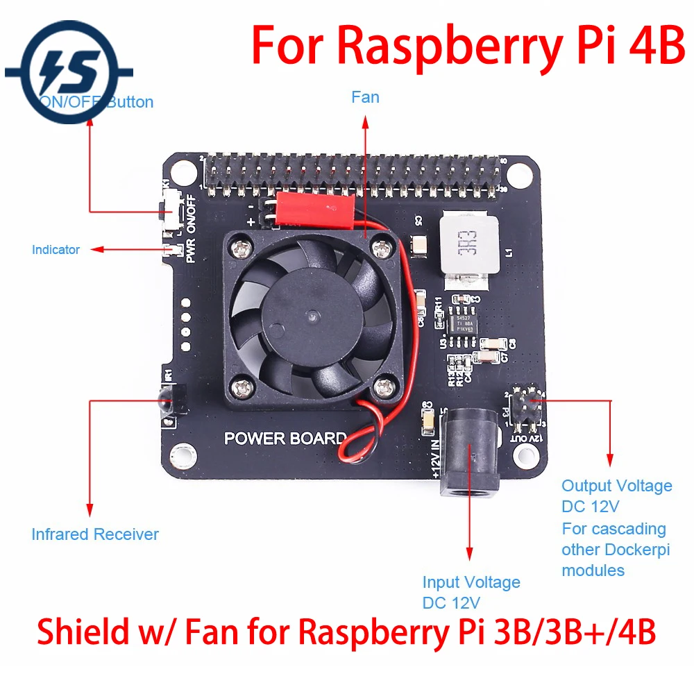 Преобразователь напряжения постоянного тока для Raspberry Pi 4/3B + плата расширения 4B