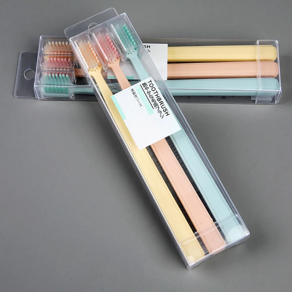 

3pcs Portable Soft Bristles Toothbrush Non-Slip Handle Adult Oral Ultra Fine Bristle Clean Tongue Cleaning Teeth Care Brush