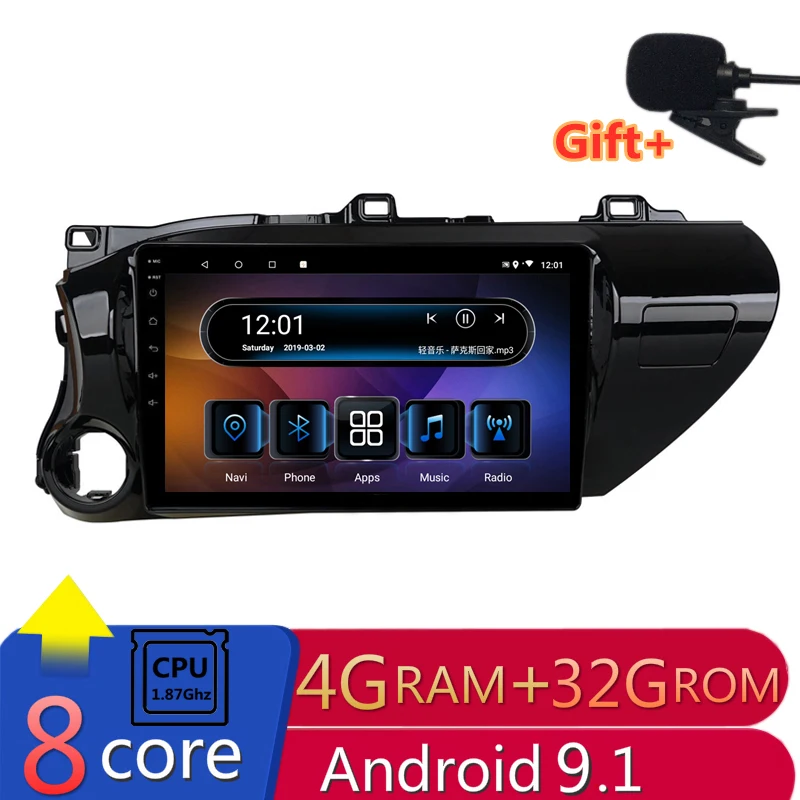 Автомобильный DVD плеер с GPS навигацией 10 1 дюйма 4 Гб ОЗУ 8 ядер Android для TOYOTA Hilux 2016