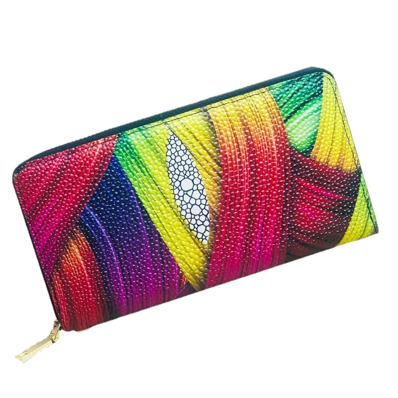 

Luxury Stingray Genuine Leather Long Wallets Women Large Capacity Clutch Money Bags Ladies Zipper Wallet Coin Purses