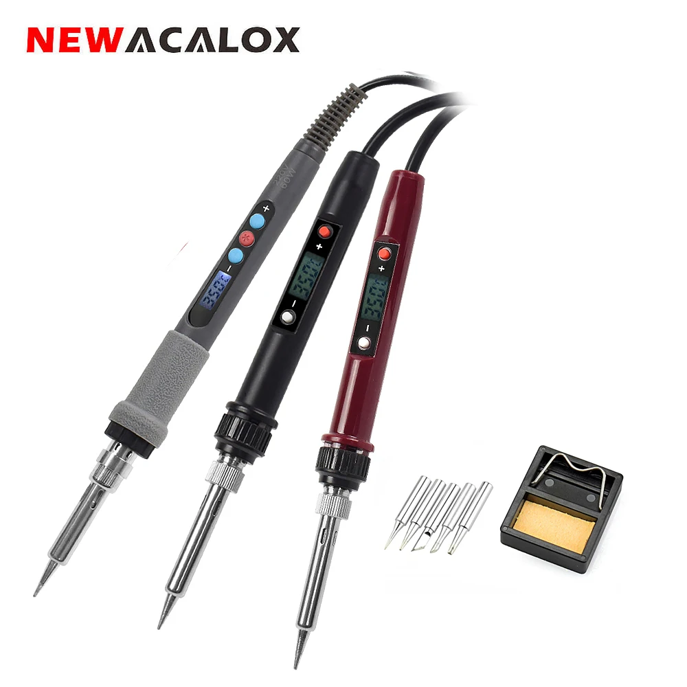 

Цифровой электрический паяльник NEWACALOX, 110 В/220 В, ЖК-дисплей, 60 Вт/80 Вт/90 Вт, регулируемый NC паяльная станция с термостатом, для сварки и ремонта
