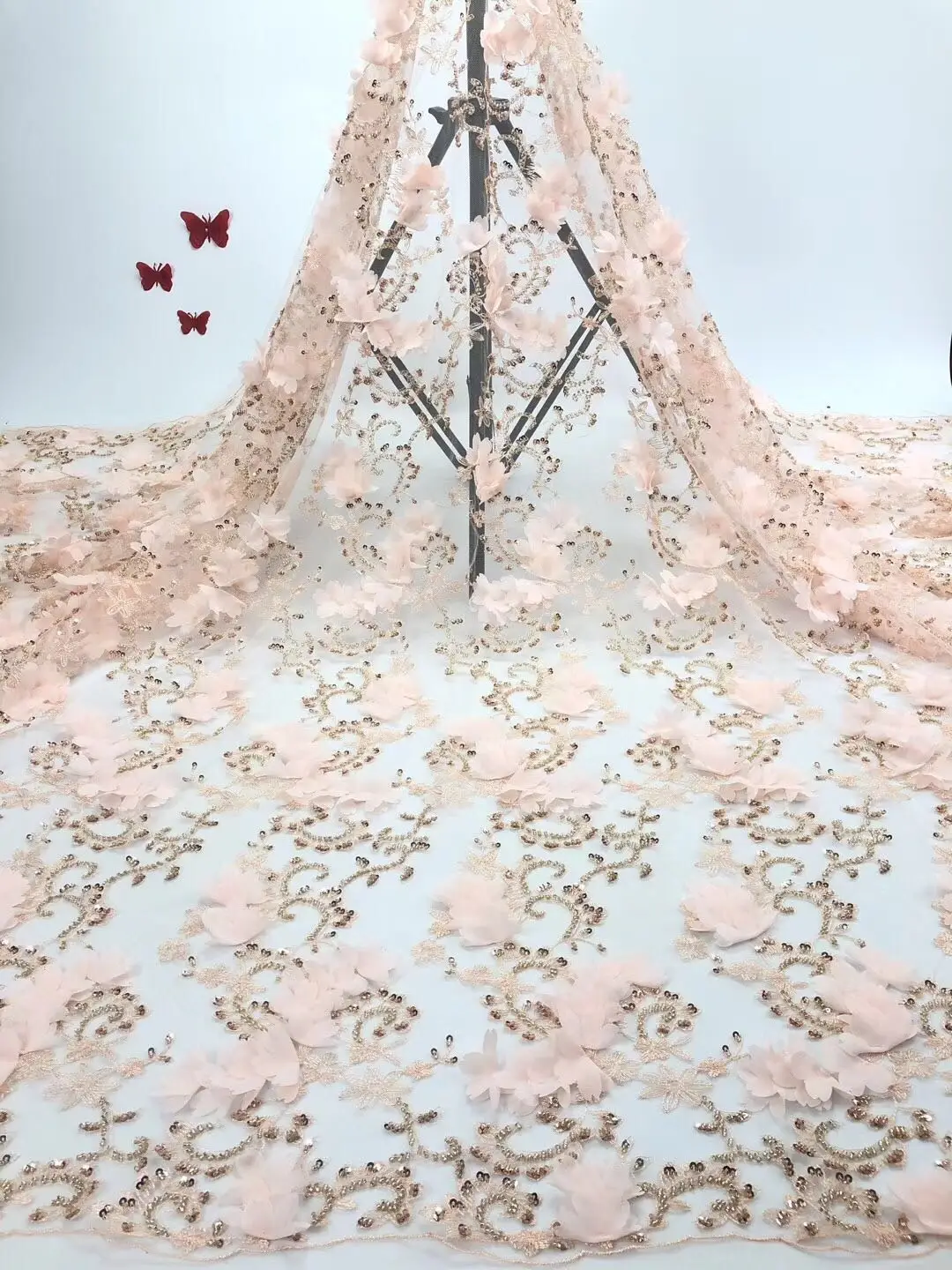 Африканская кружевная ткань 2019 Высококачественная розовая Свадебная с