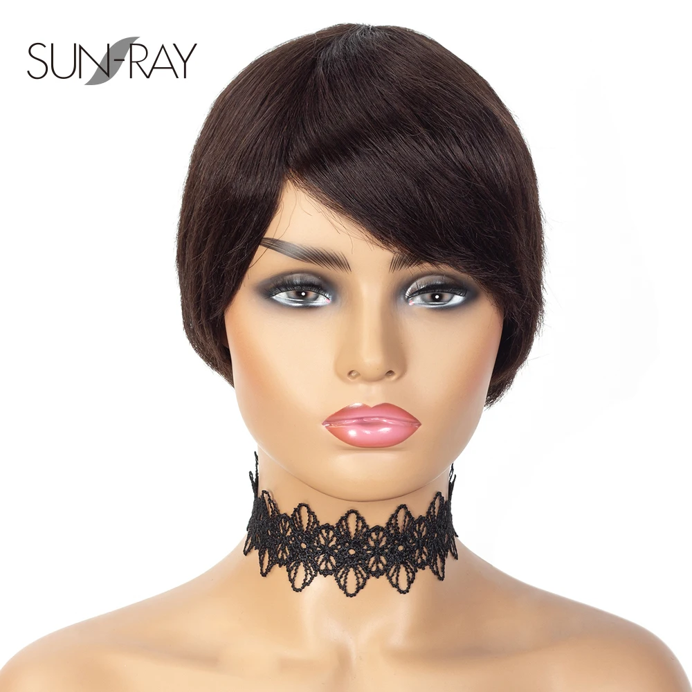 Короткий парик из человеческих волос с челкой без клея шелковистые Многослойные