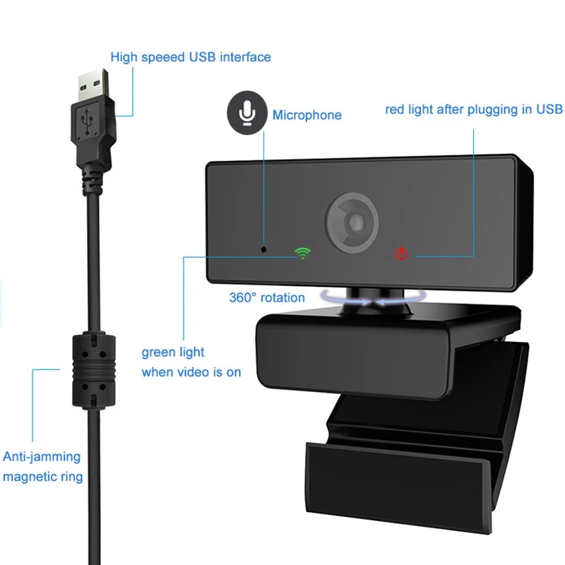 

USB Web Camera 1080P HD Computer Camera Webcams Built-in Sound-Absorbing Microphone for Video Conferencin Streaming