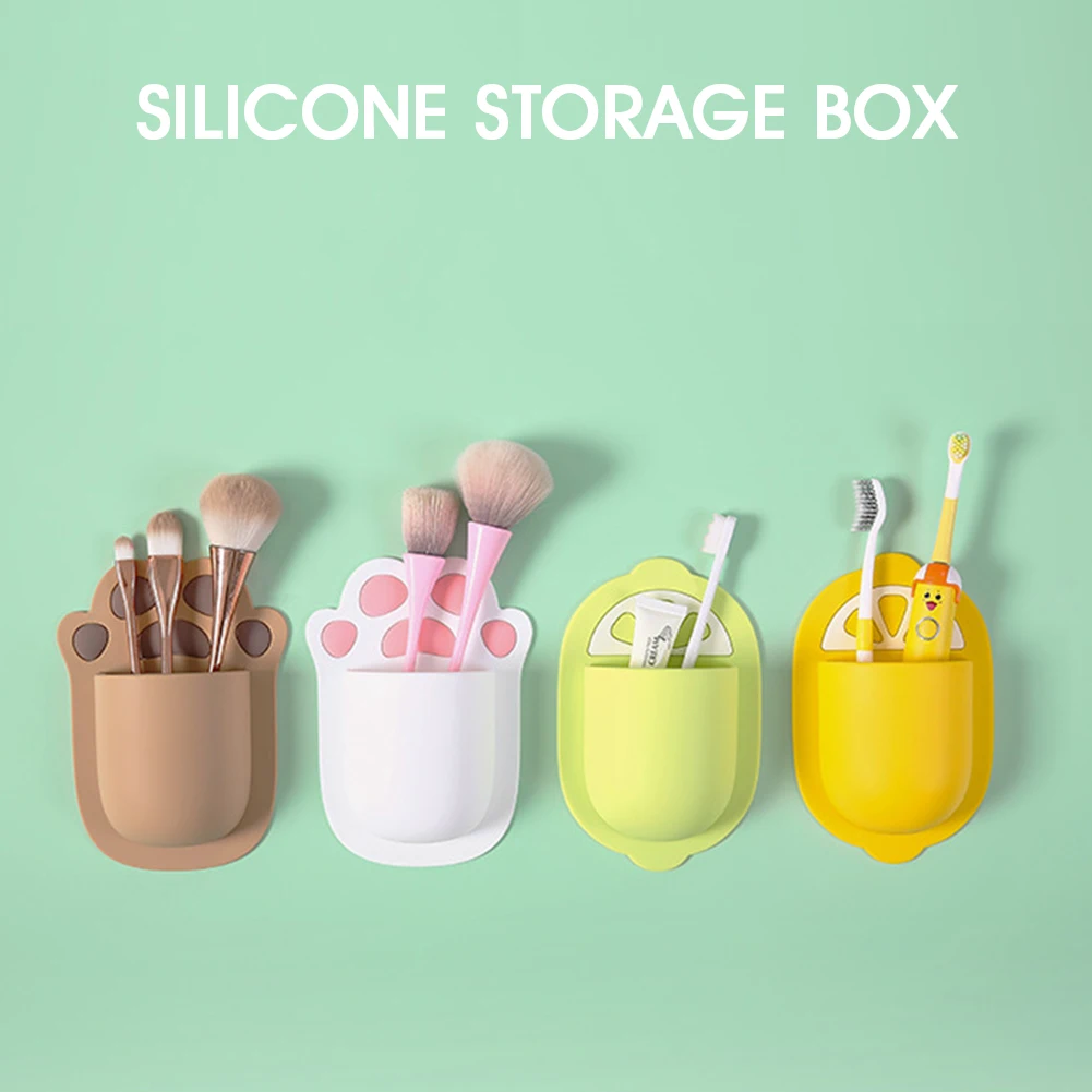 

Silicone Wall Mount Holder with Drain Hole Cartoon Punch Free Toothbrush Razor Organizer Storage Rack for Home Bathroom Use